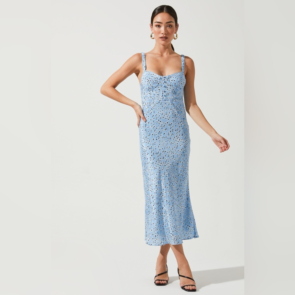 ASTR The Label Halle Bustier Slip Midi Dress Light Blue Floral coquette girly XS